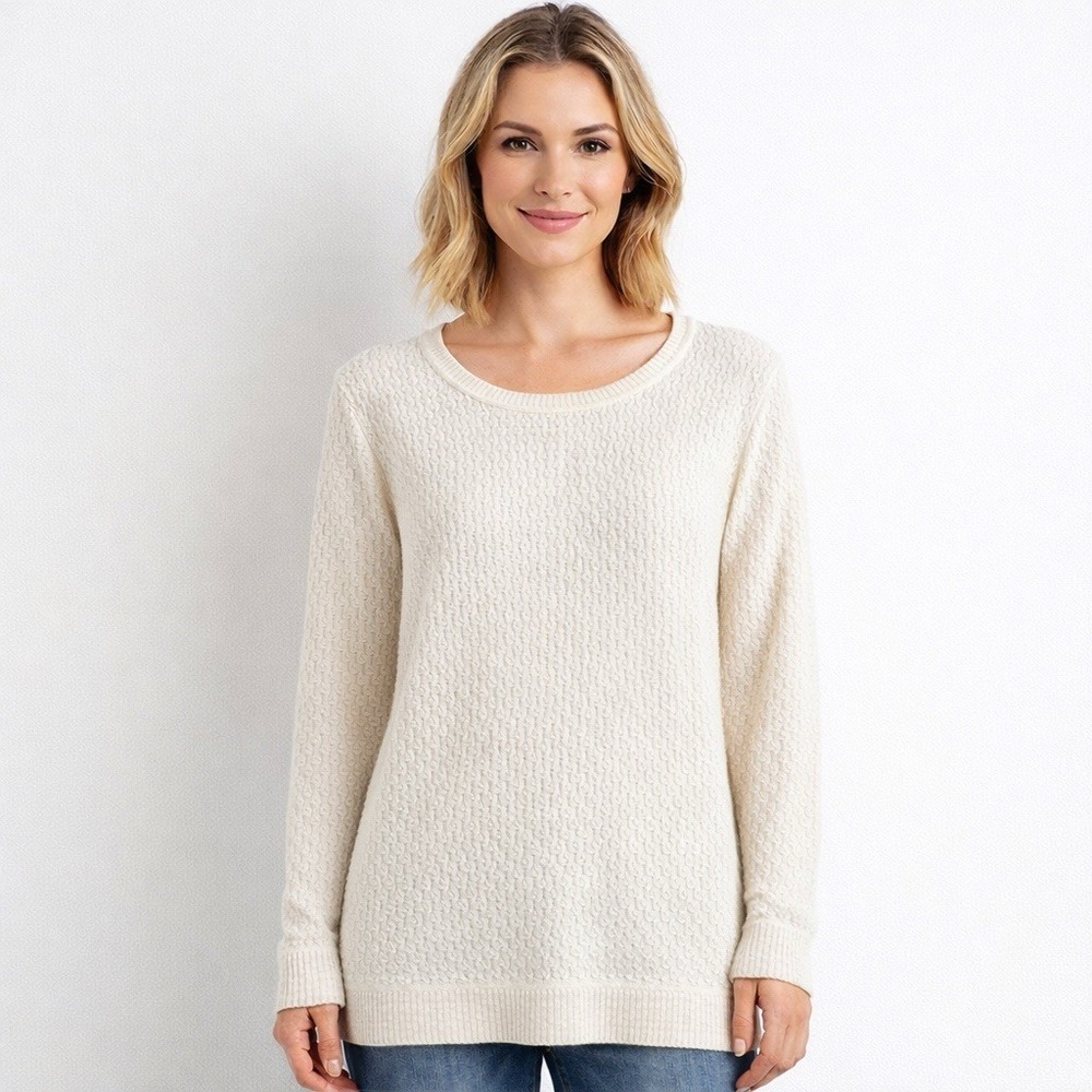 Talbots Sweater Womens SIze XL Cream Knit Wool Blend Minimalist Office Casual